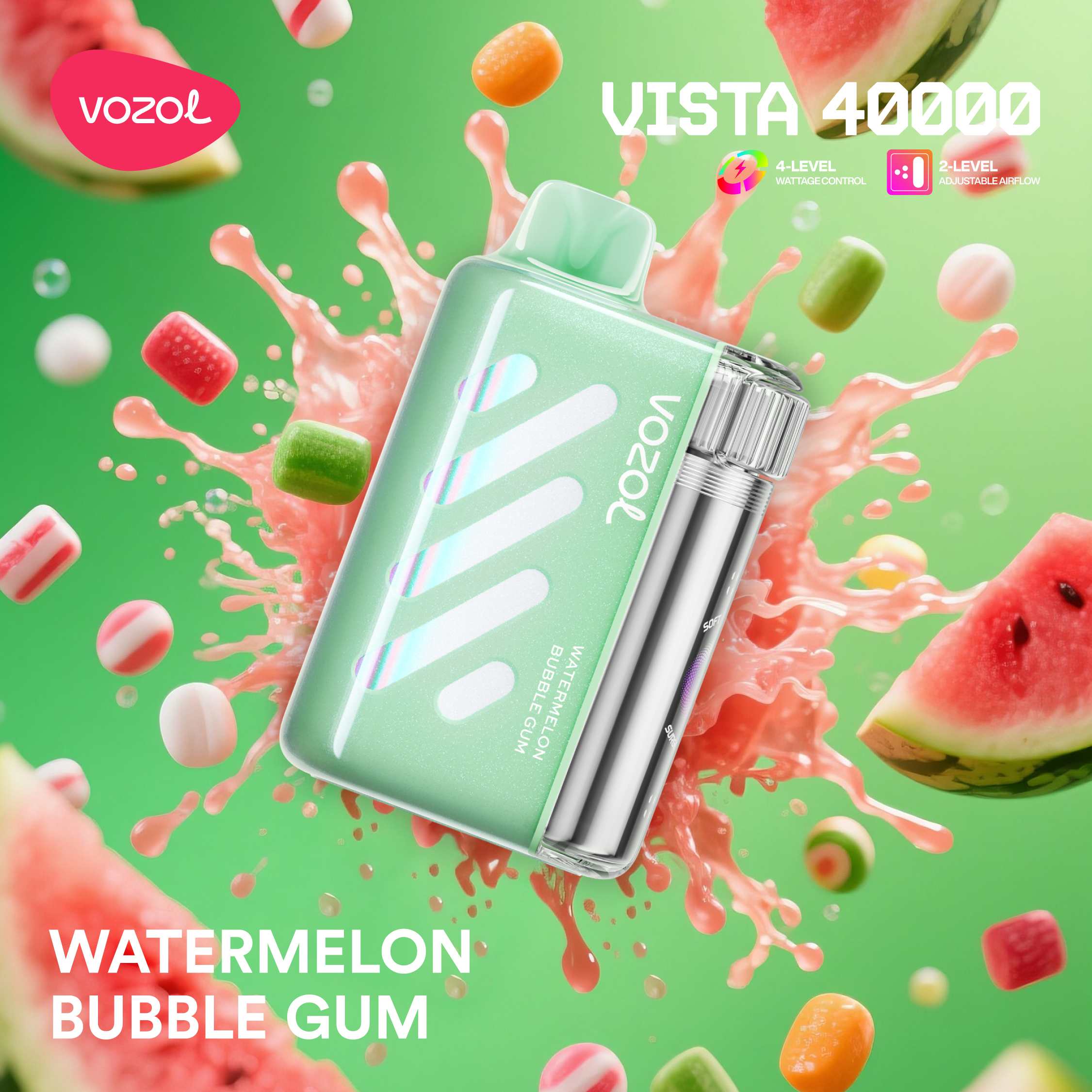 N08_Watermelon Bubble Gum Vozol Vista 40000 Watermelon Bubble Gum - Görsel 1