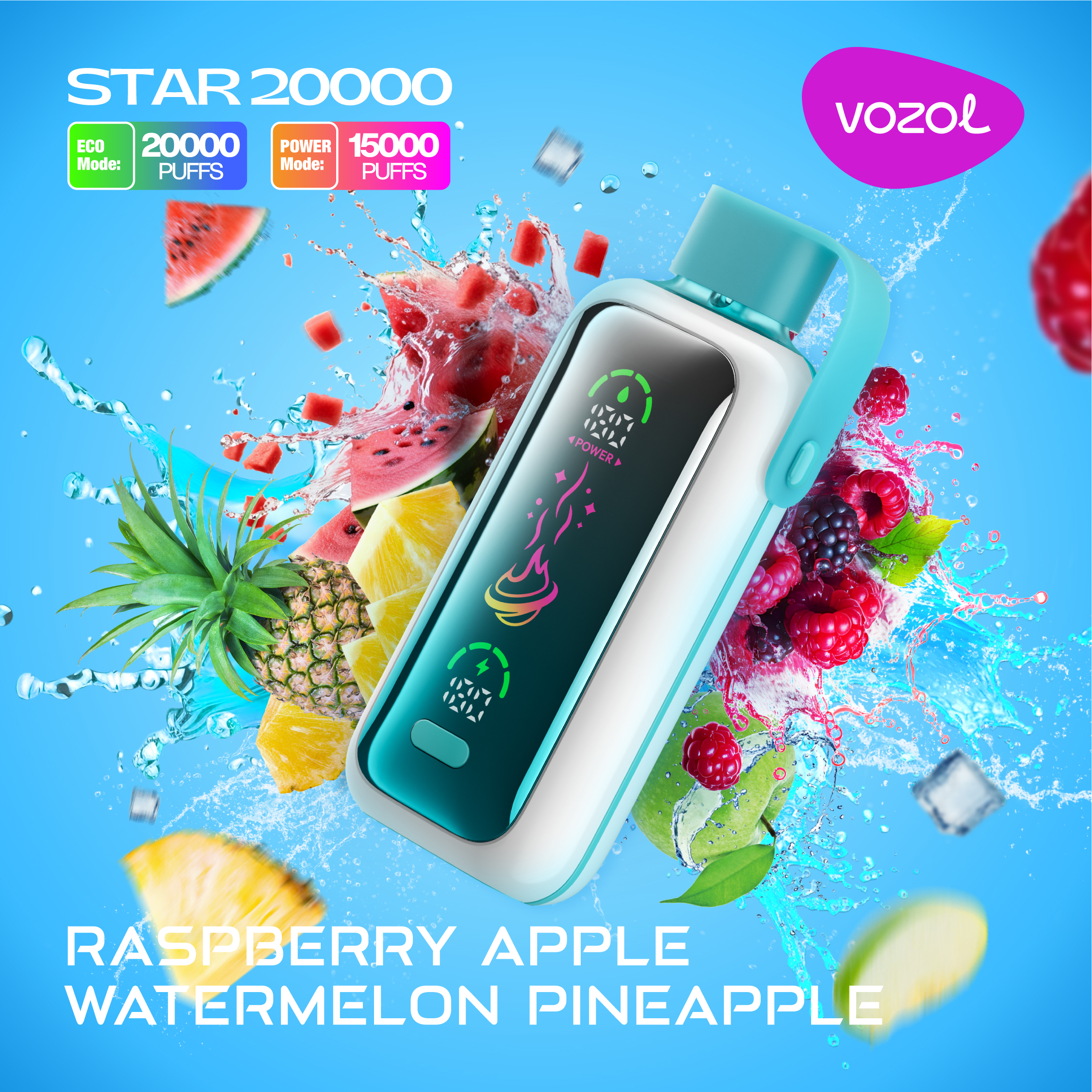 RASPBERRY APPLE WATERMELON PINEAPPLE Vozol Star 20000 Raspberry Apple Watermelon Pineapple - Görsel 1
